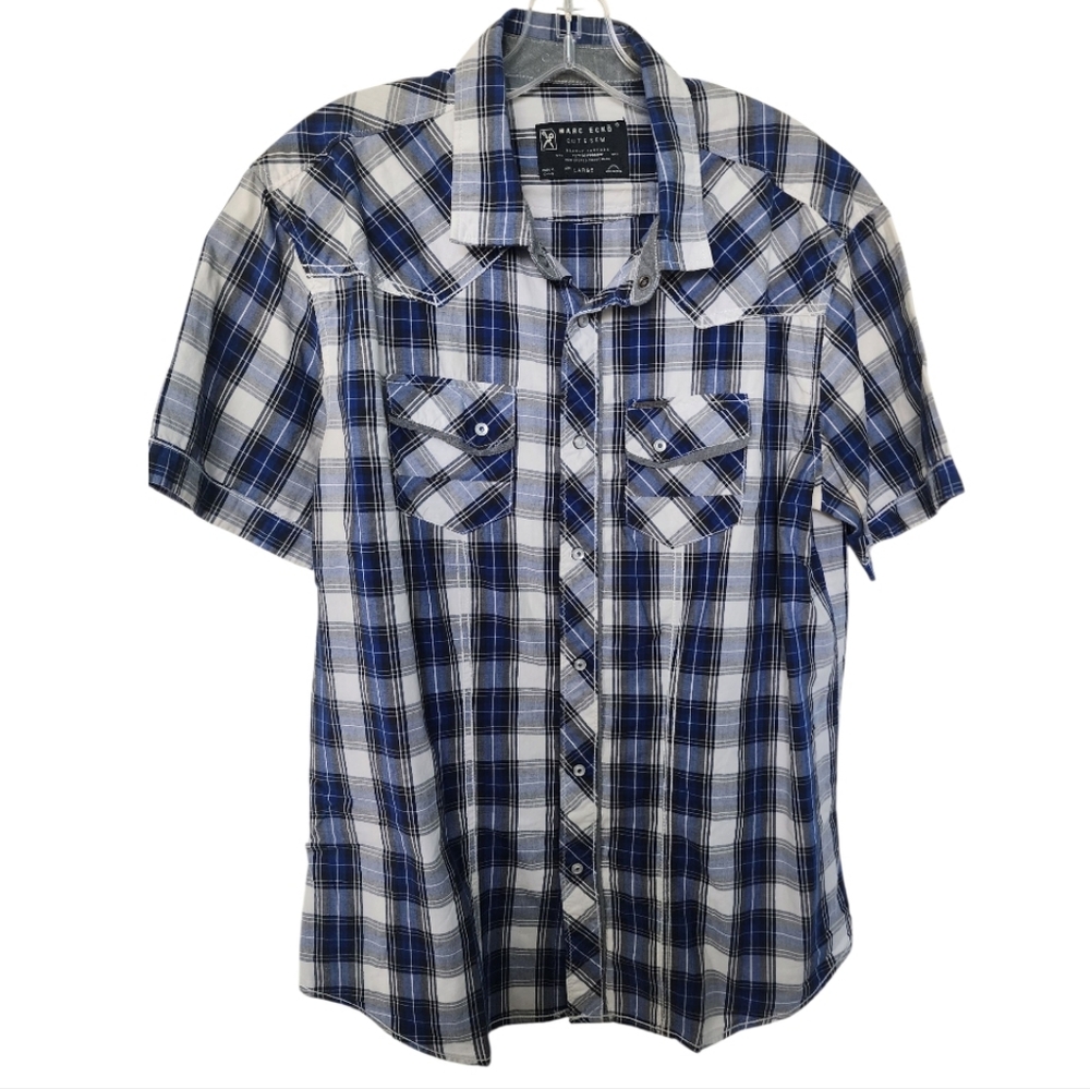 Marc Ecko Blue and White Plaid Casual Shirt